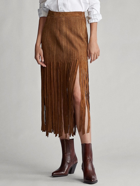 Ralph Lauren Dresses & Skirts - Polo Ralph Lauren 4 Brown Western Fringed Suede Midi Skirt